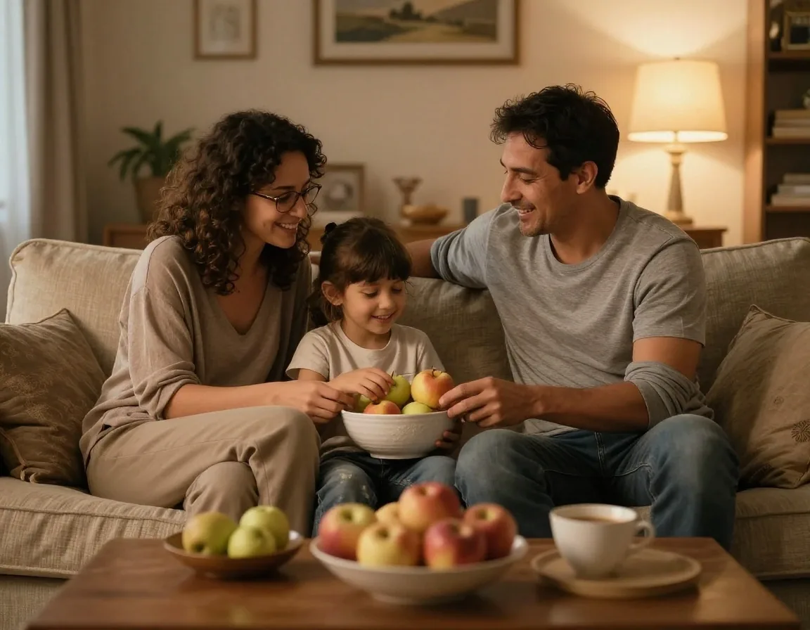 Famiglia riunita al tavolo per parlare del budget mensile