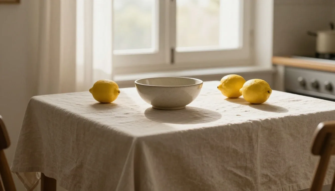 Tavolo di cucina a Roma con buste e scontrini ordinati alla luce del pomeriggio
